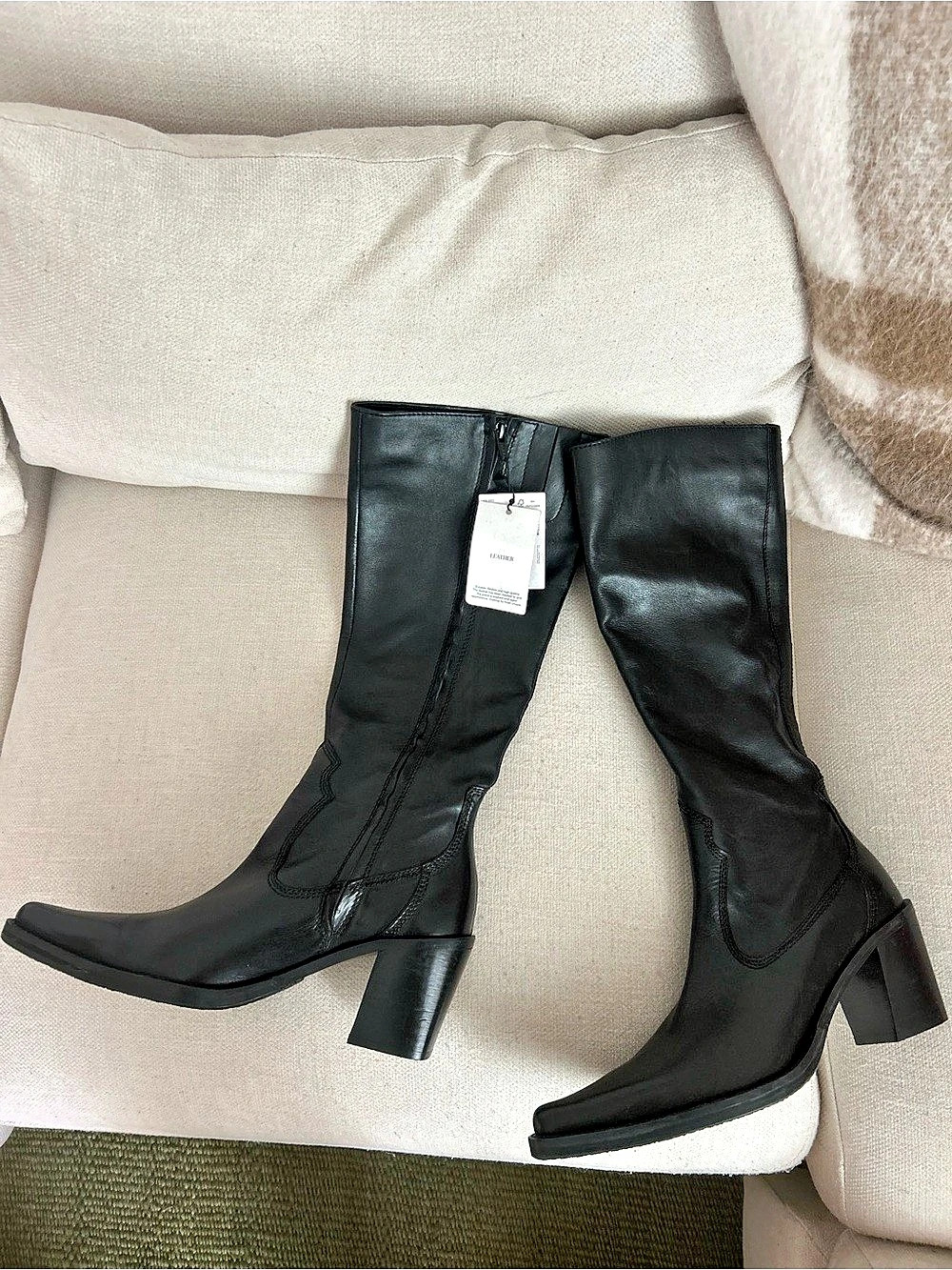 MANGO Leather Heeled Western Boots